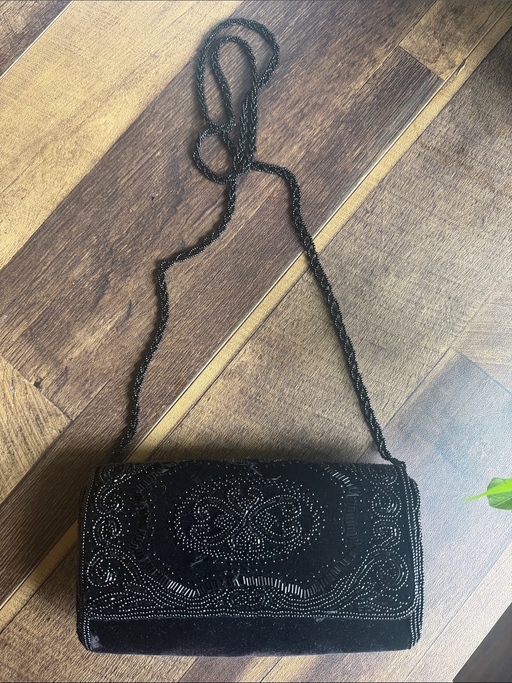 Free People Black Beaded Velvet Crossbody Bag
